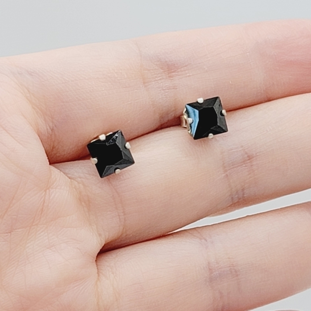 New Black Square Cut Cubic Zirconia 925 Sterling Silver earrings
